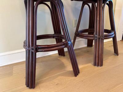 Alexander & Sheridan Woven Leather Back Swivel Barstools