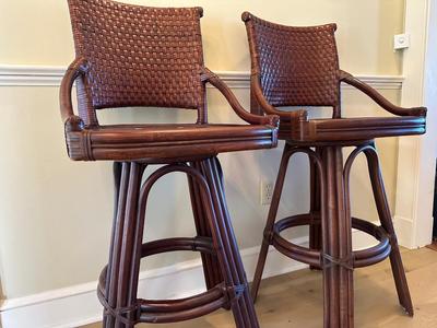 Alexander & Sheridan Woven Leather Back Swivel Barstools
