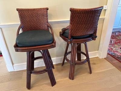 Alexander & Sheridan Woven Leather Back Swivel Barstools