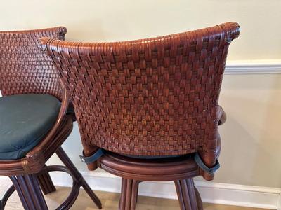 Alexander & Sheridan Woven Leather Back Swivel Barstools