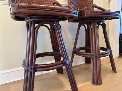 Alexander & Sheridan Woven Leather Back Swivel Barstools
