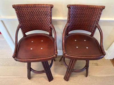 Alexander & Sheridan Woven Leather Back Swivel Barstools
