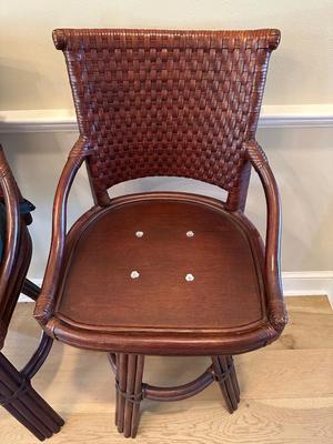 Alexander & Sheridan Woven Leather Back Swivel Barstools