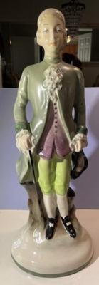 Mid-Century Colonial Gent Ceramic Hand Painted Figurine 16.5" Tall in VG Preowned Condition.