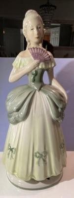 Mid-Century Colonial Dressed Lady Ceramic Hand Painted Figurine 15.75" Tall in VG Preowned Condition.