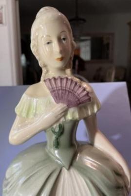 Mid-Century Colonial Dressed Lady Ceramic Hand Painted Figurine 15.75" Tall in VG Preowned Condition.