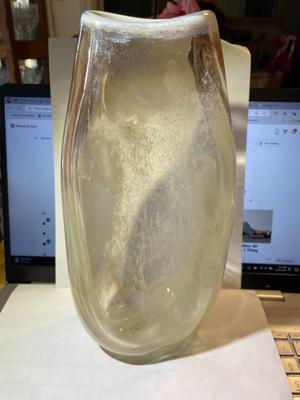 Vintage Mid-Century Heavy Art Glass Frosted Vase w/Signed Base 11" Tall in Good Preowned Condition.