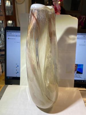 Vintage Mid-Century Heavy Art Glass Frosted Vase w/Signed Base 11" Tall in Good Preowned Condition.