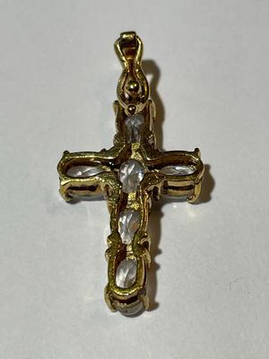 Vintage Gold-tone over Sterling Silver CZ Cross in Good Preowned Condition.