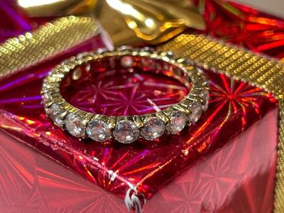 Vintage Gold-tone over Sterling Silver .925 Size-6 Wedding Band all the Way Around in Good Preowned Condition.