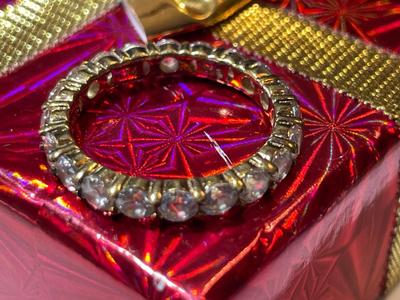 Vintage Gold-tone over Sterling Silver .925 Size-6 Wedding Band all the Way Around in Good Preowned Condition.