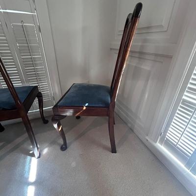 Four Wood with Blue Velvet Seat Dining Chairs (2D-BB)