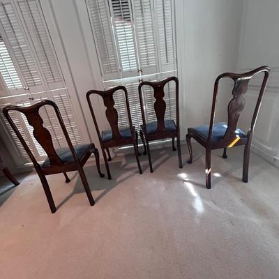 Four Wood with Blue Velvet Seat Dining Chairs (2D-BB)