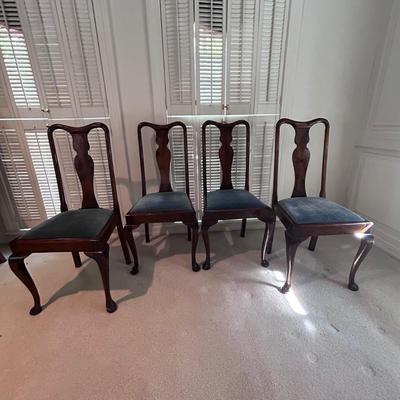 Four Wood with Blue Velvet Seat Dining Chairs (2D-BB)