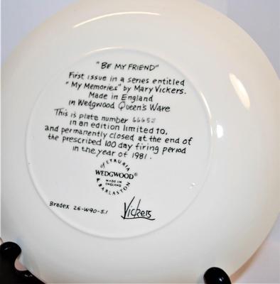 "Be My Friend" by Artist Mary Vickers - Includes: CERTIFICATE OF AUTHENTICITY, Plate #6665J, 8" Diameter, Date Closing...