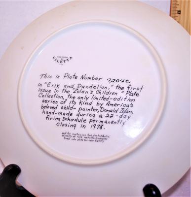 "Erik and Dandelion" by Artist Donald Zolan - Includes: CERTIFICATE OF AUTHENTICITY, Plate #9204C, 8½" Diameter & Date...