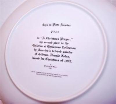 "A Christmas Prayer" by Artist Donald Zolan - Includes: CERTIFICATE OF AUTHENTICITY, Plate #8939, (Large) 10¼" Diameter...