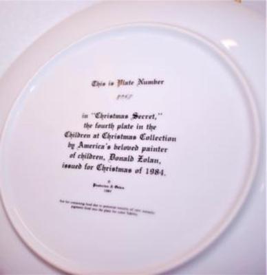 "Christmas Secret" by Artist Donald Zolan - Includes: Plate #8758, (Large) 10¼" Diameter & Date Closing 1984