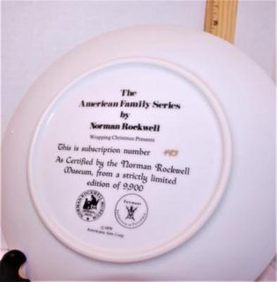 "Wrapping Christmas Presents" by Artist Norman Rockwell - Includes: Plate/Subscription #483, 8½" Diameter & Dated 1979