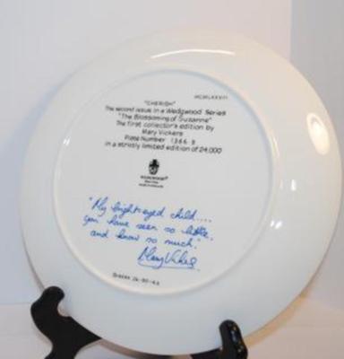 "Cherish" by Artist Mary Vickers - Includes: CERTIFICATE OF AUTHENTICITY, Plate #1,366.B, 9" Diameter & Wedgewood...