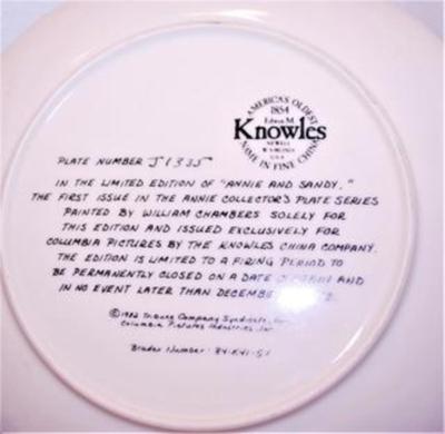 "Annie & Sandy" by Artist William Chambers - Includes: Plate #J1335, 8½" Diameter, "Columbia Pictures" &...