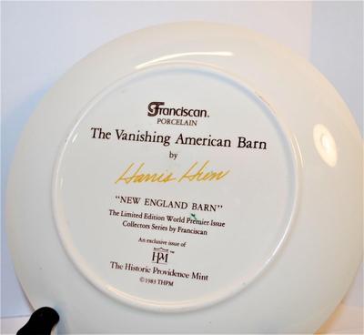 "New England Barn" by Artist Harris Hun - Includes: 8½" Diameter & Company: Franciscan Porcelain - "The Vanishing...