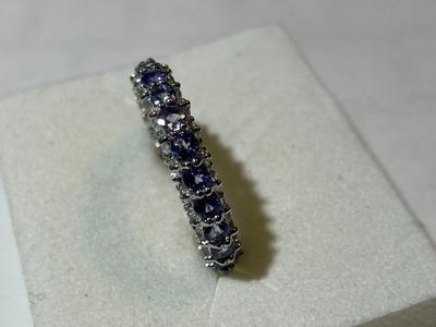 Vintage Sterling Silver Eternity Tanzanite Color Stones Ring Size-9 4.2 Grams TW in Good Preowned Condition as Pictured.