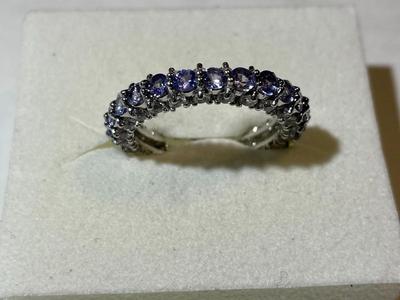Vintage Sterling Silver Eternity Tanzanite Color Stones Ring Size-9 4.2 Grams TW in Good Preowned Condition as Pictured.