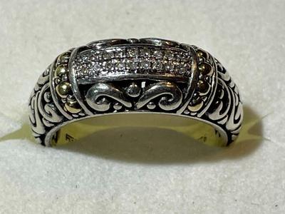 Vintage EFFY Designer Sterling Silver/18k Gold w/Diamonds Fashion Wedding Band Ring Size-7 in Good Preowned Condition.