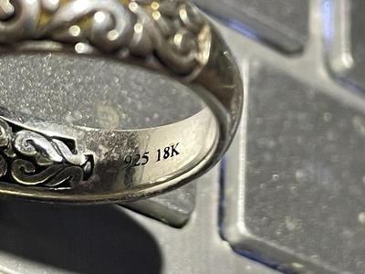 Vintage EFFY Designer Sterling Silver/18k Gold w/Diamonds Fashion Wedding Band Ring Size-7 in Good Preowned Condition.