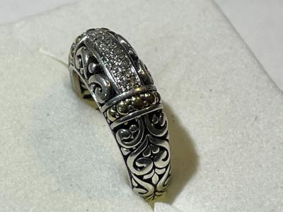 Vintage EFFY Designer Sterling Silver/18k Gold w/Diamonds Fashion Wedding Band Ring Size-7 in Good Preowned Condition.