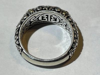 Vintage EFFY Designer Sterling Silver/18k Gold w/Diamonds Fashion Wedding Band Ring Size-7 in Good Preowned Condition.