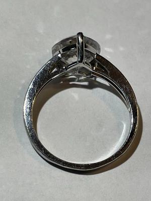 Vintage Sterling Silver Fashion Heart-Shaped CZ Engagement Ring Size-9 in Good Preowned Condition. (Approx 2-Carat Sized Center CZ).