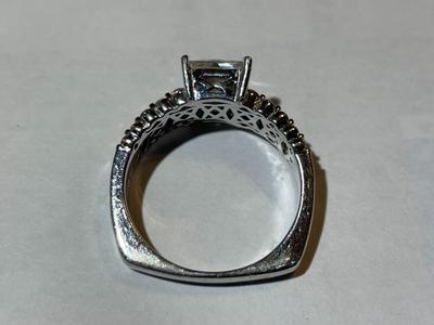 Vintage Sterling Silver Fashion Emerald-Shaped CZ Engagement Ring Size-10 6.8 Grams TW in Good Preowned Condition. (Approx 1.5-Carat...