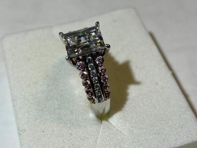 Vintage Sterling Silver Fashion Emerald-Shaped CZ Engagement Ring Size-10 6.8 Grams TW in Good Preowned Condition. (Approx 1.5-Carat...