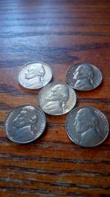 LOT 131 FIVE EARLY DATE JEFFERSON NICKELS