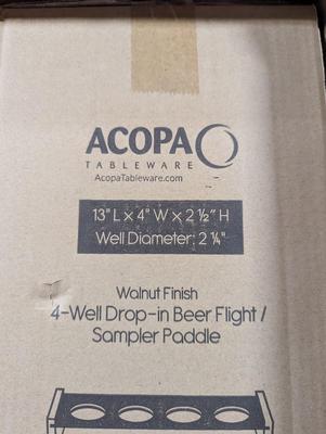 Walnut Finish 4 Well Drop In Beer Flight/Sampler Paddle Choice 2