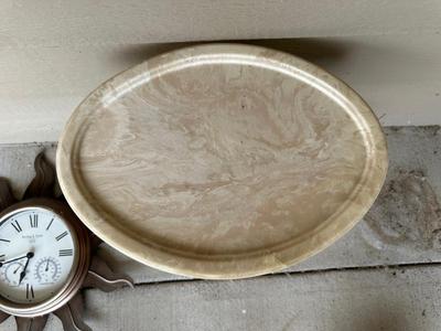 OWL BASE TABLE, FAUX PLANT AND WALL CLOCK BAROMETER