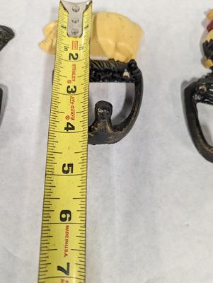 Vintage Cast Iron Barnyard Pig & Rooster Wall Hooks