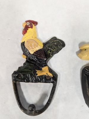 Vintage Cast Iron Barnyard Pig & Rooster Wall Hooks