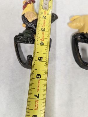 Vintage Cast Iron Barnyard Pig & Rooster Wall Hooks
