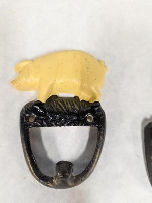 Vintage Cast Iron Barnyard Pig & Rooster Wall Hooks