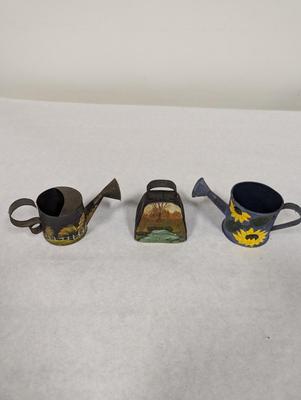 Miniature Hand Painted Watering Cans & Bell