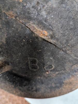 Cast Iron Footed Bean Pot Marked BB