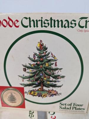 Spode Christmas Tree Wine Glasses (8) & (4) Salad Plates