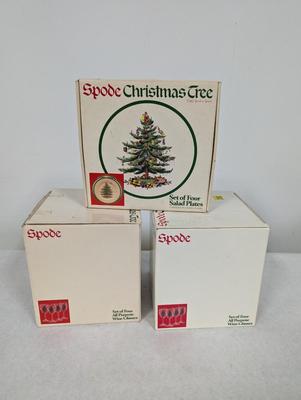 Spode Christmas Tree Wine Glasses (8) & (4) Salad Plates