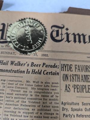 1932 New York Times Paper With COA
