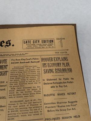 1932 New York Times Paper With COA