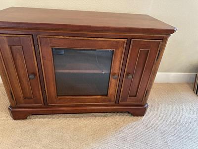 WOODEN MEDIA STAND WITH STORAGE