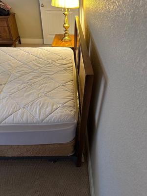 QUEEN SIZE BED WITH HEADBOARD AND FRAME, NIGHT STAND W/LAMP